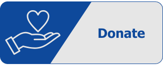 Donate icon with an open hand with a heart on top. icon is blue and grey